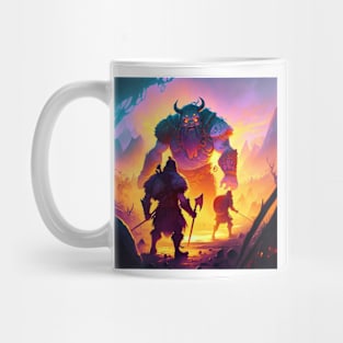 Valheim Vikings Fighting off a Troll Mug